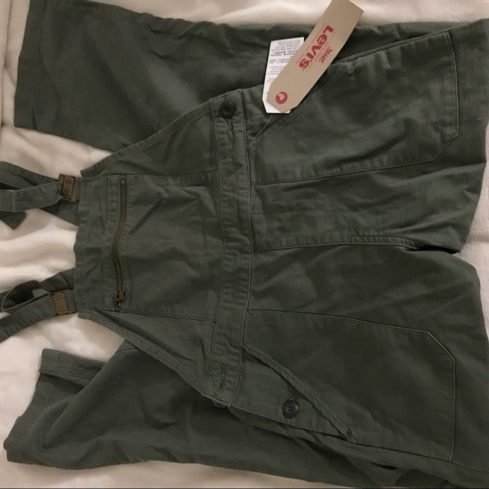 brand new olive colored levi overalls